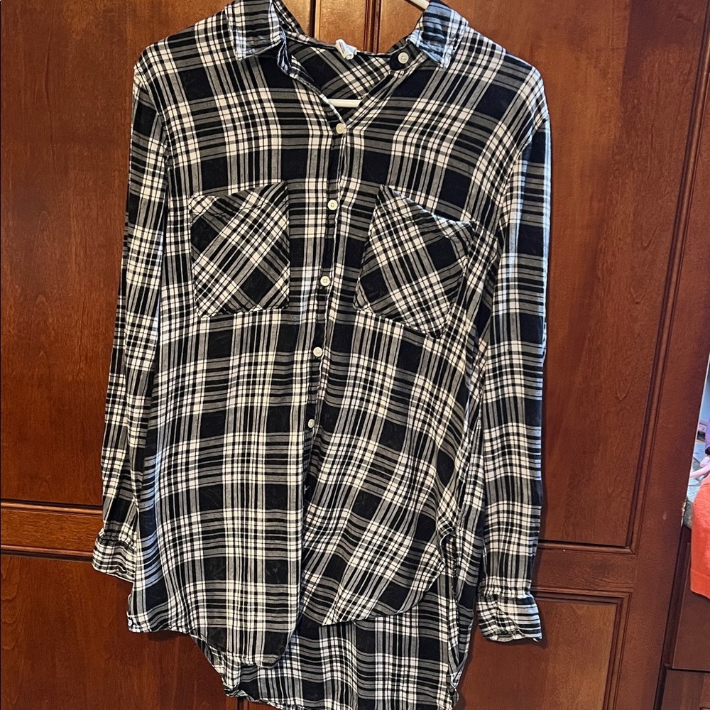 Tokyo Darling Black and White Plaid Long Button Down Shirt